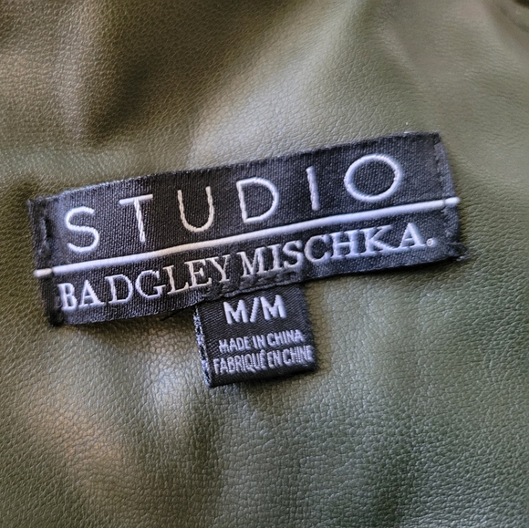 Studio Badgley Mischka Dark Green Faux Leather Leggings High Rise Moto Chic MD - Picture 7 of 8